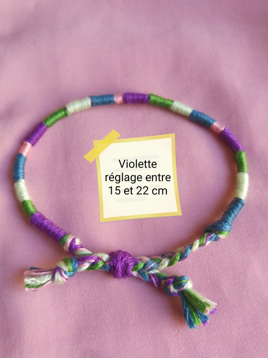 Bracelet tissé coton modèle violette